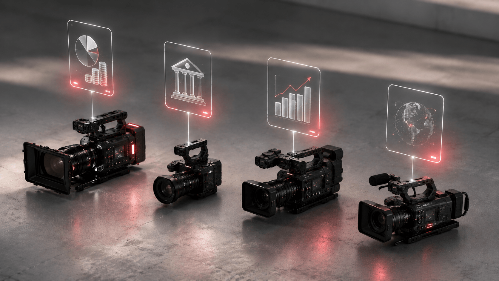 four cameras comparing financial video companies by keystone media videos for asset and financial services