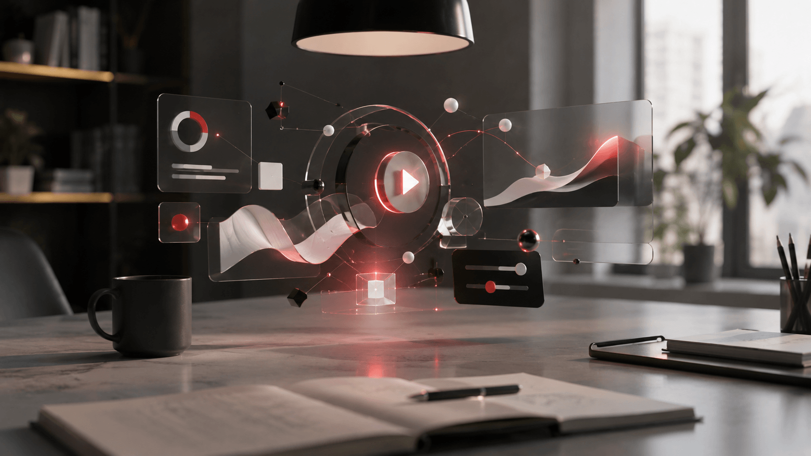 play button financial motion graphics office desk by keystone media videos for asset and financial services
